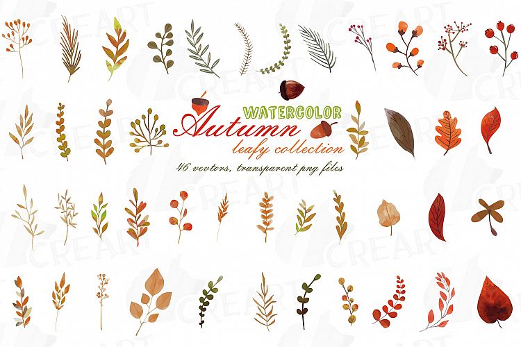 Autumn leaves and branches watercolor clip art pack, png