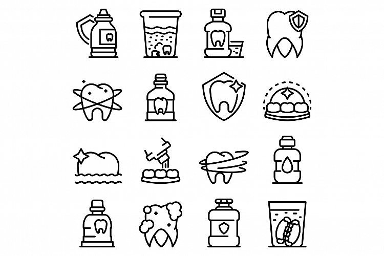 Tooth rinse icons set, outline style example image 1