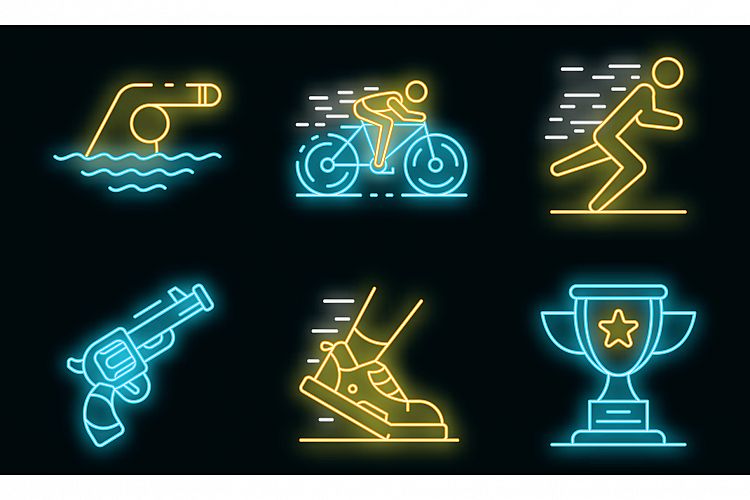 Triathlon icons set vector neon example image 1