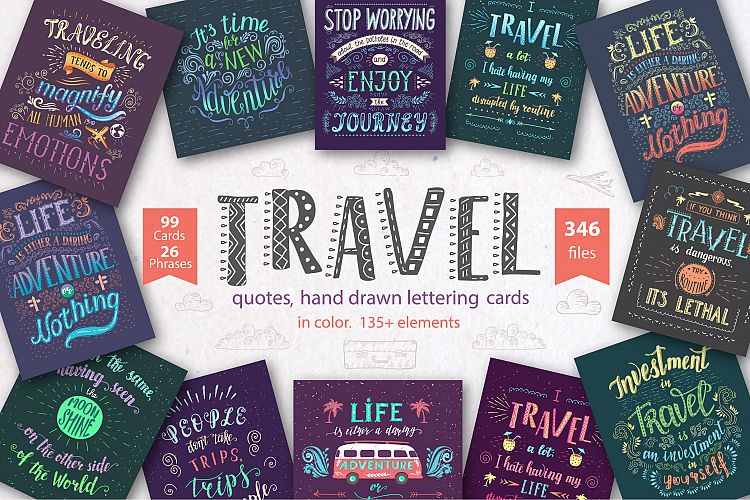 Travel. Hand lettering in color.