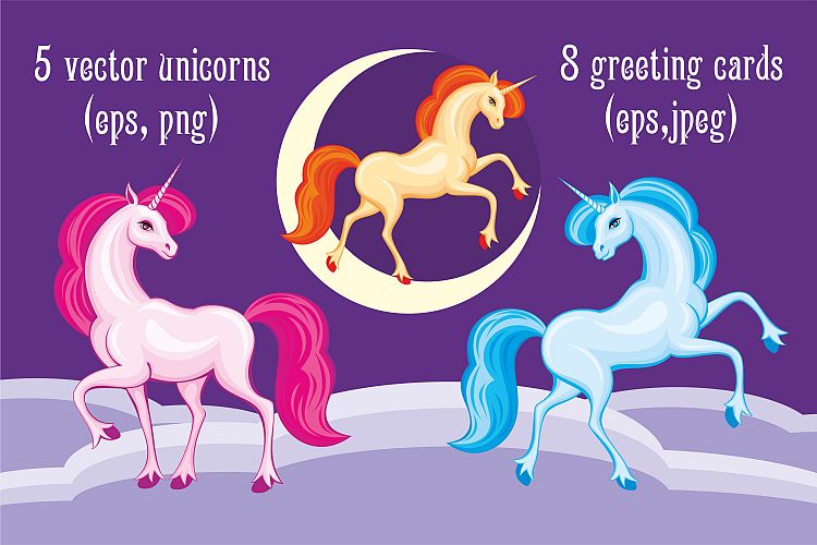 Beautiful unicorns. Vector set.