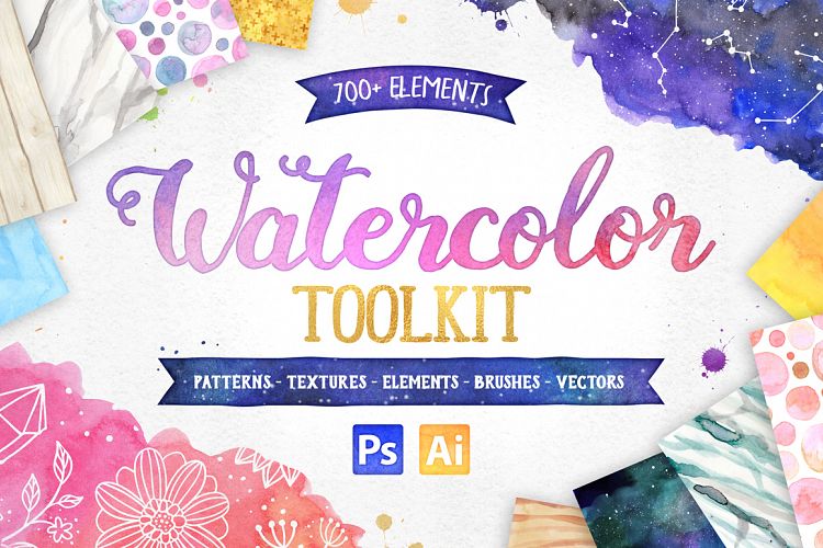 New Watercolor Textures and Graphics Bundle