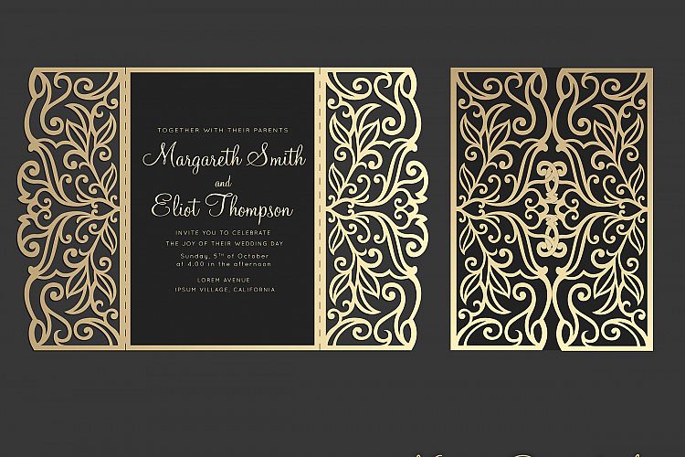 Gate fold wedding invitation , 5x7, Cricut Template, Quinceanera card - SVG, DXF, Cricut, Silhouette Cameo