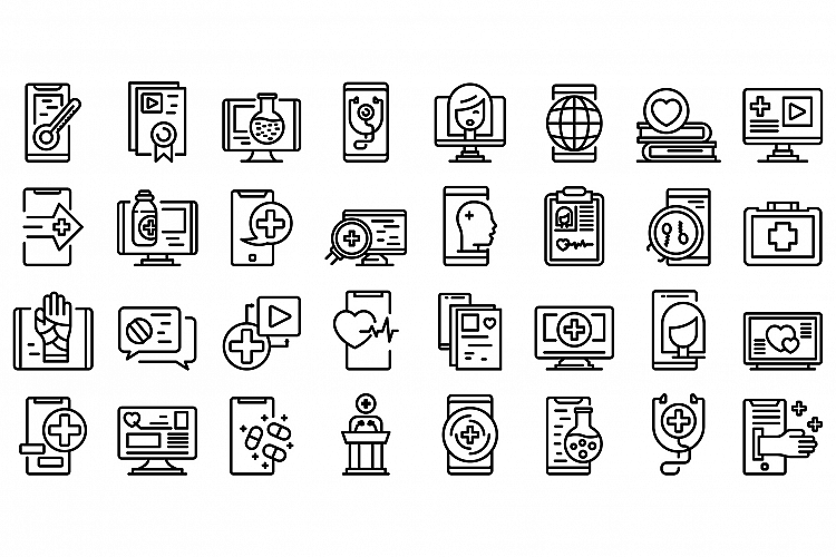 Telemedicine icons set, outline style