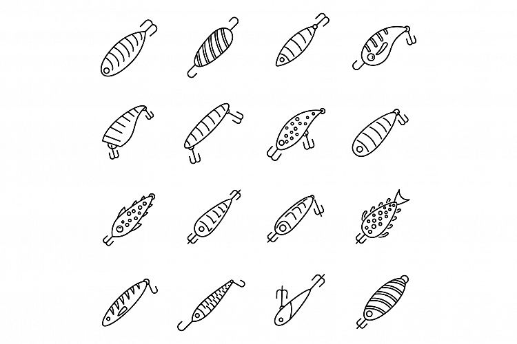 Hobby fish bait icons set, outline style example image 1