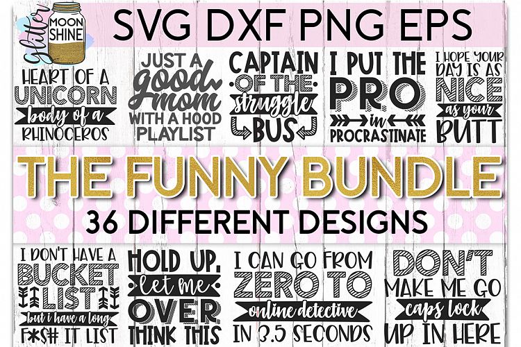 The Funny Bundle of 36 SVG DXF PNG EPS Cutting Files