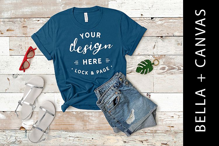 Teal Bella Canvas 3001 TShirt Mockup Womens Apparel Flat Lay