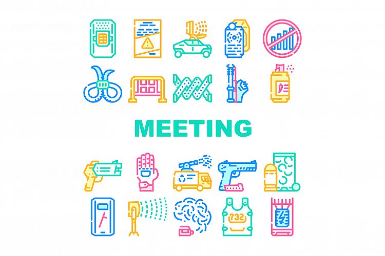 Protests Meeting Event Collection Icons Set Vector example image 1