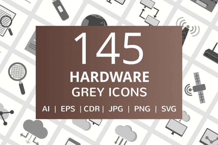 145 Hardware Flat Greyscale Icons