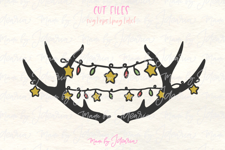 Deer Antlers Svg with Christmas Lights Svg for Tshirt Pillow
