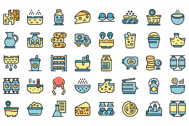 Cheese production icons set vector flat example image 1