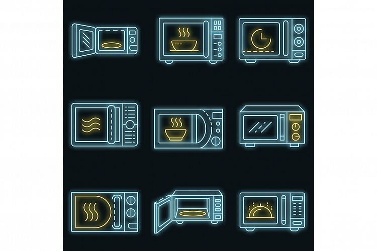Microwave icons set vector neon example image 1