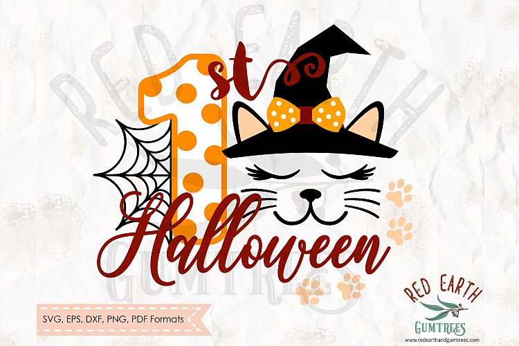 1st Halloween cat in witch hat in SVG,DXF,PNG, EPS formats