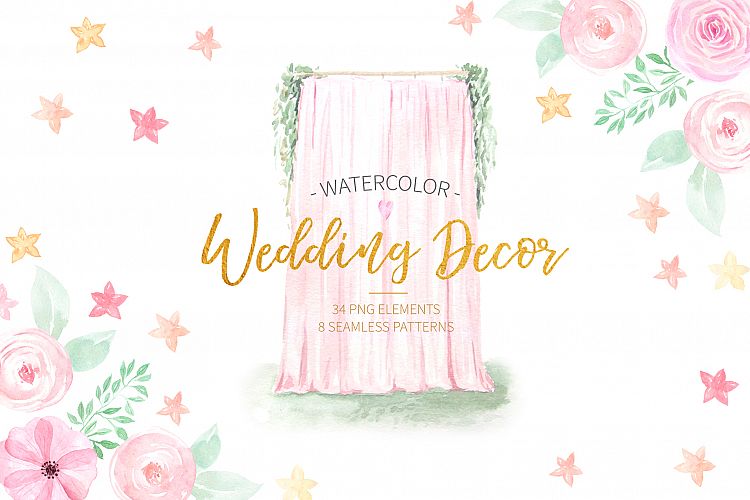 Watercolor Wedding Decor Set