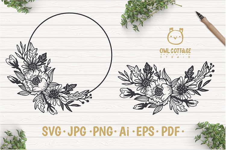 Flower Wreath SVG, Flower monogram svg