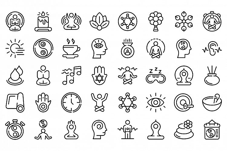 Spiritual practices icons set, outline style example image 1