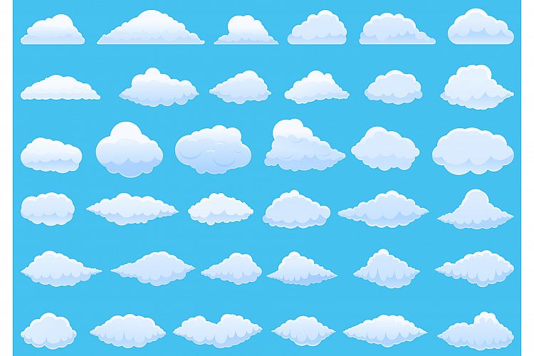 Cloud icons set, cartoon style