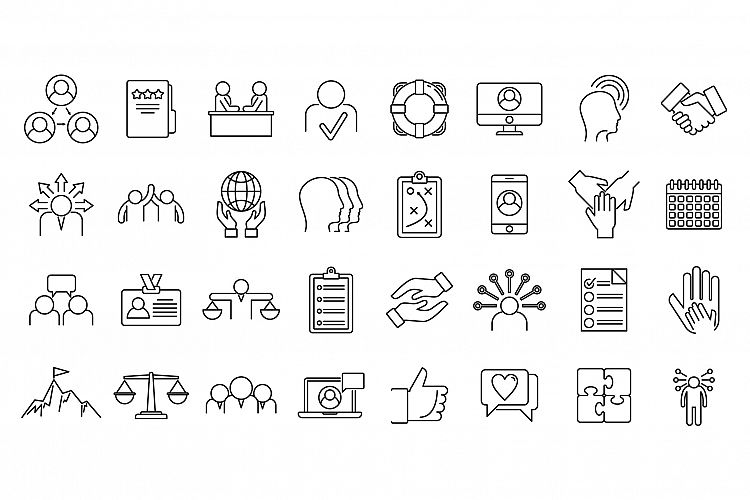 Social responsibility icons set, outline style