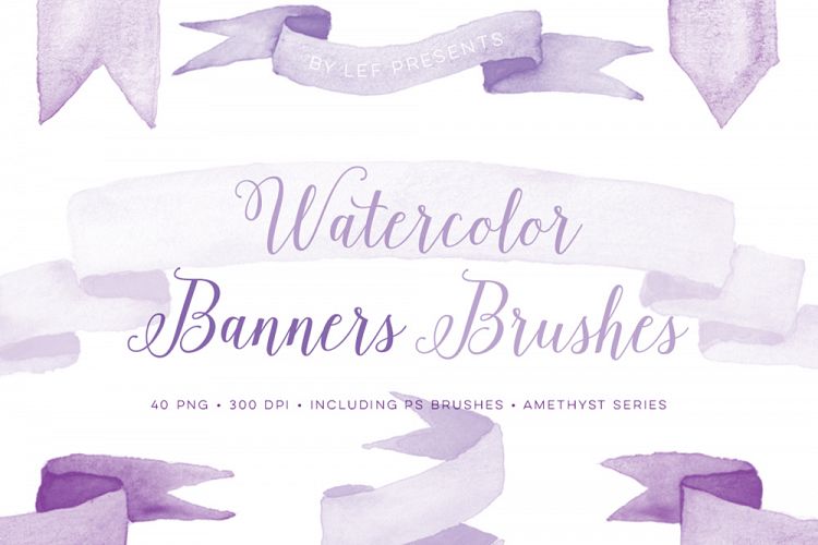 Photoshop Brushes Watercolor Ribbons purple - bonus PNG
