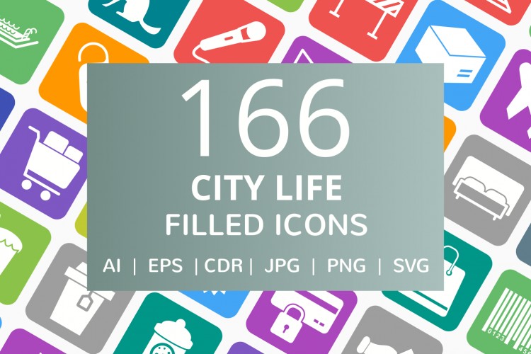 166 City Life Filled Round Corner Icons