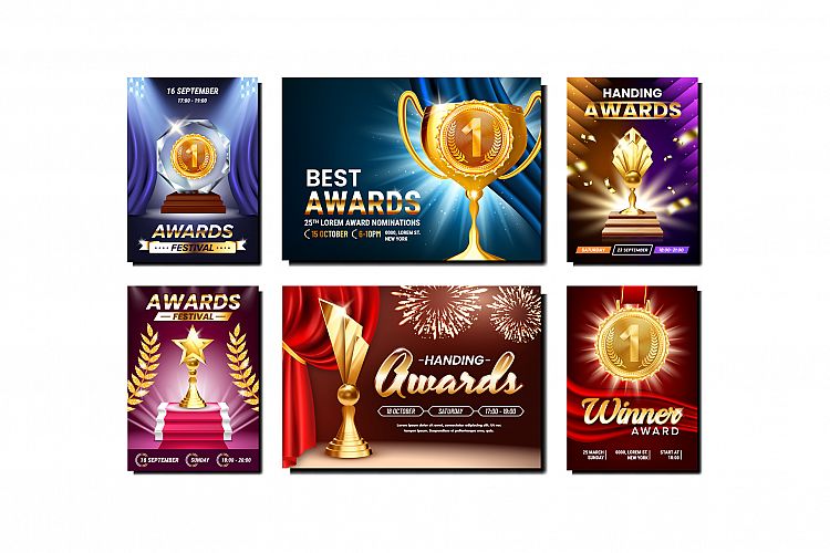 Award Creative Promotional Posters Set Vector example image 1