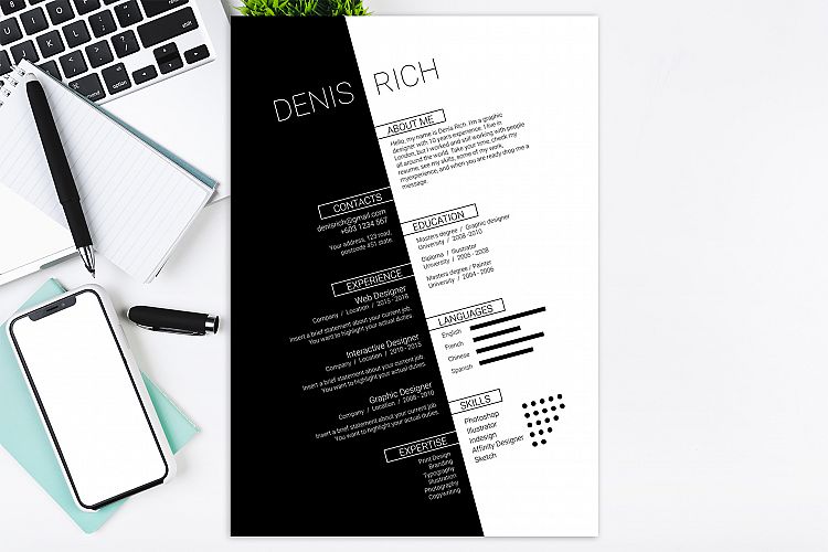 Black   White Resume CV Template