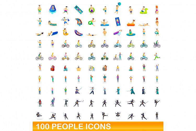 100 people icons set, cartoon style example image 1