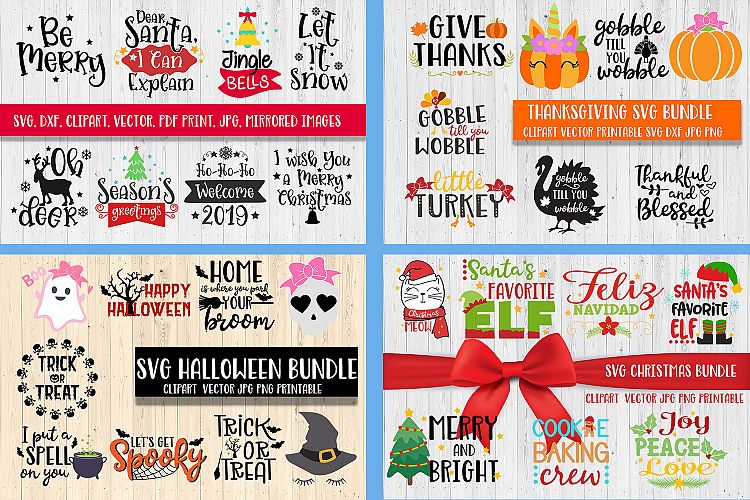 Christmas Halloween Thanksgiving Bundle SVG DXF Clipart