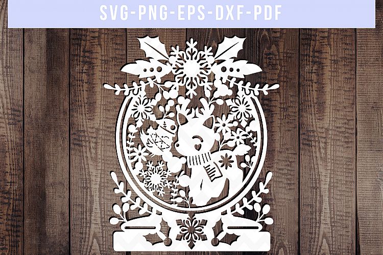 Winter SVG Cut File, Snowflake Papercut, Christmas Reindeer