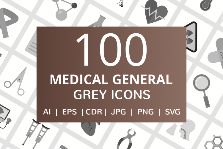 100 Medical General Flat Greyscale Icons