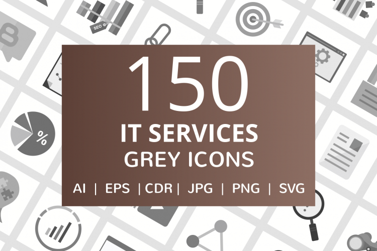 150 IT Services Flat Greyscale Icons