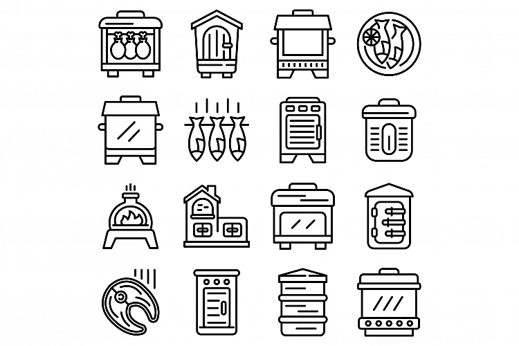 Smokehouse icons set, outline style example image 1