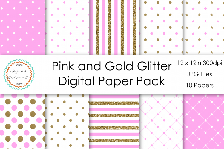 Pink and Gold Glitter Digital Paper Pack