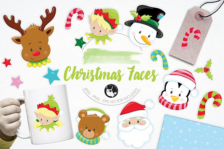 Christmas Faces graphics and illustrations