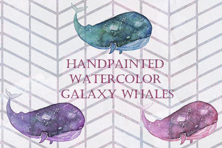 Handpainted Watercolor Galaxy Whales