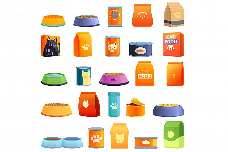 Cat food icons set, cartoon style example image 1