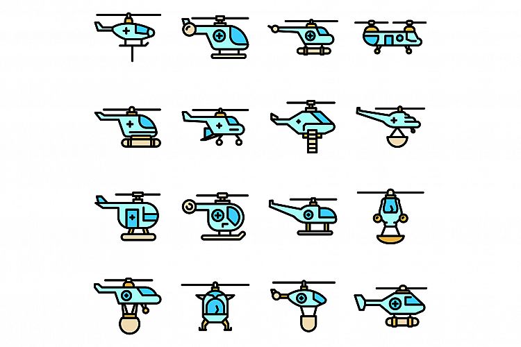 Rescue helicopter icons set vector flat example image 1