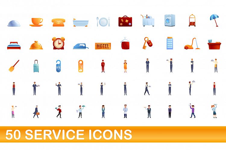 50 service icons set, cartoon style example image 1