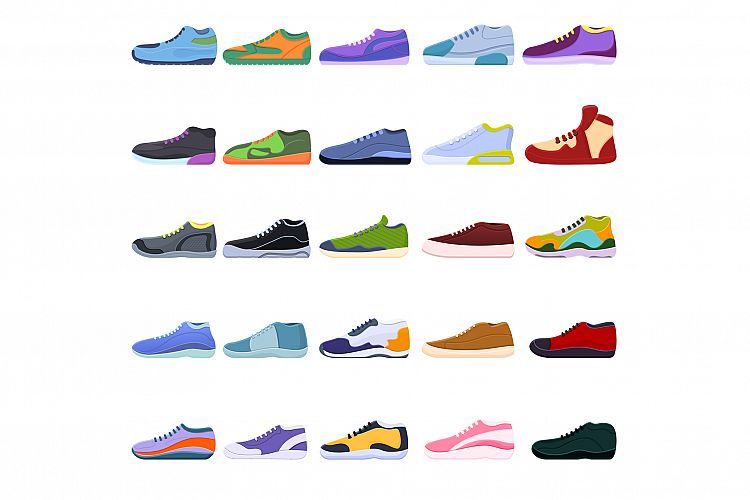 Sneakers icons set, cartoon style example image 1