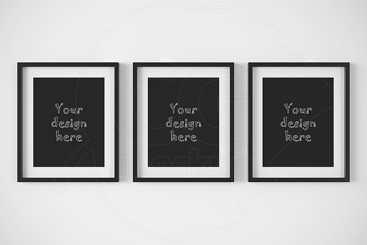 Set of 3 matted black frames mockup
