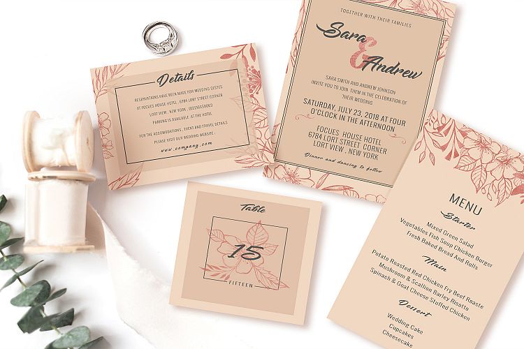 Pink floral invitation set