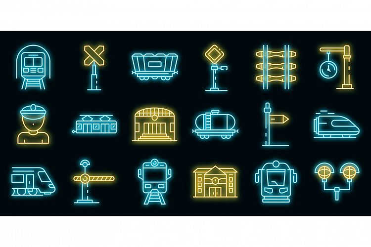 Railway station icons set vector neon example image 1