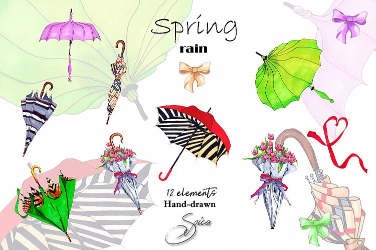Umbrella. Hand painted clip art