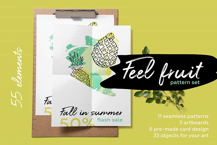 Feel fruit - feel good Fresh hand drawn summer pattern set.