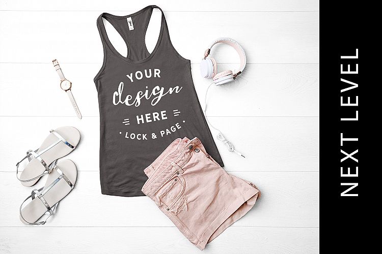 Dark Grey Next Level 1533 Tank Top Flat Lay Mockup Feminine