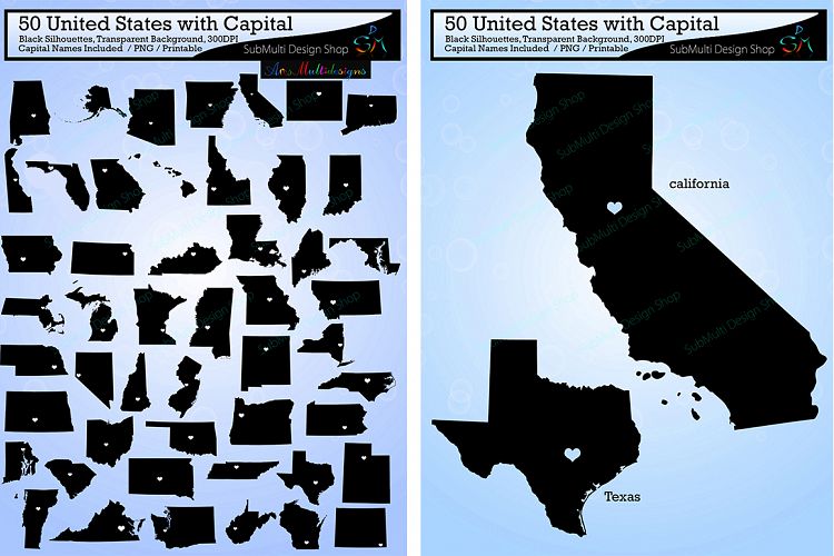 50 united states map with capital vector states with capital