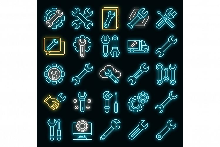 Wrench icons set vector neon example image 1