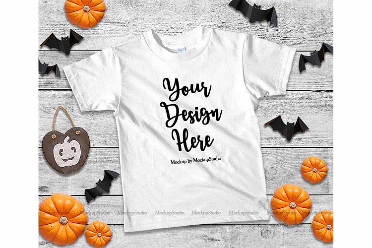 Halloween Kids White Tshirt Mock Up Teen Flat Lay Display