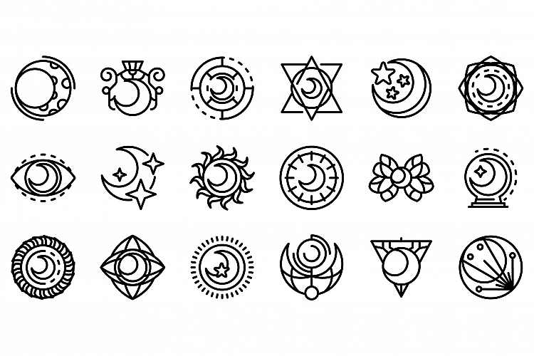 Moon icons set, outline style example image 1