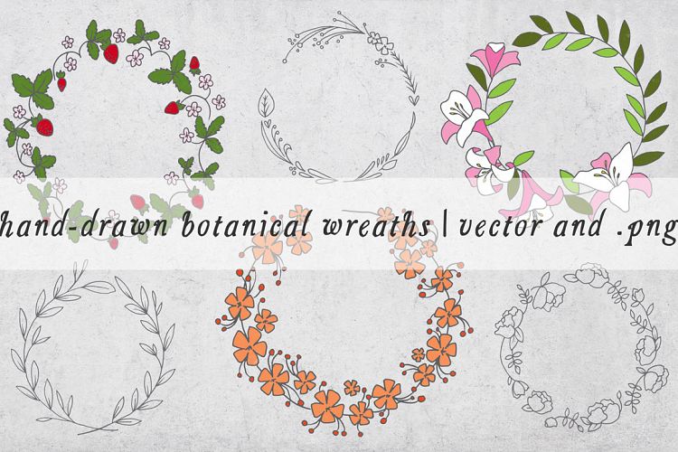 Hand Drawn Botanical Wreaths - Vector